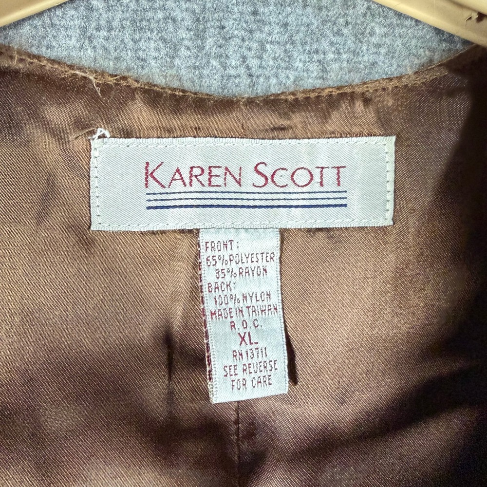 VTG Karen Scott Womens XL Houndstooth Plaid Button Front Vest Brown Tan Academia - Picture 3 of 8